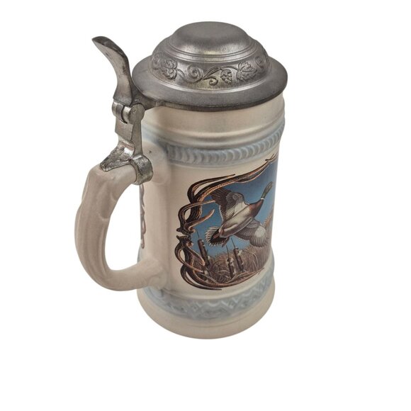 Gerz Beer Stein James Meger Pewter Flip Lid Stoneware Duck Scene Vintage - Picture 3 of 10